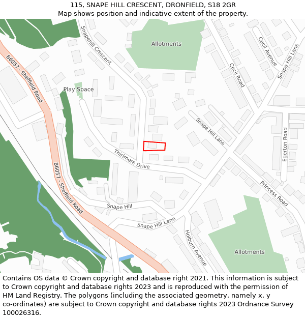 115, SNAPE HILL CRESCENT, DRONFIELD, S18 2GR: Location map and indicative extent of plot