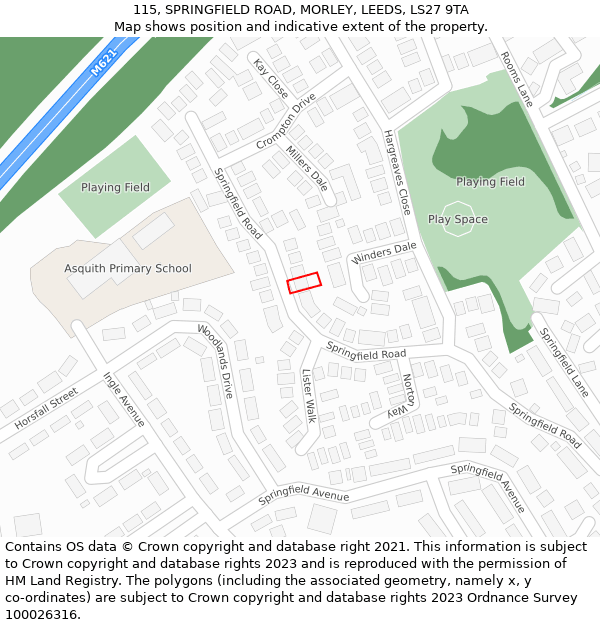 115, SPRINGFIELD ROAD, MORLEY, LEEDS, LS27 9TA: Location map and indicative extent of plot