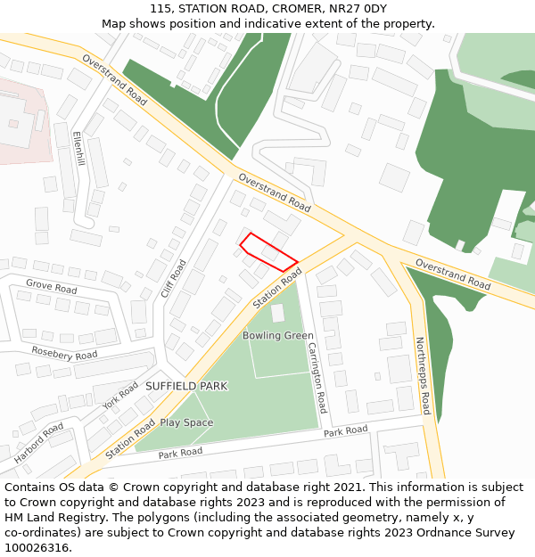 115, STATION ROAD, CROMER, NR27 0DY: Location map and indicative extent of plot