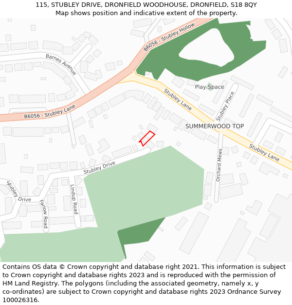 115, STUBLEY DRIVE, DRONFIELD WOODHOUSE, DRONFIELD, S18 8QY: Location map and indicative extent of plot