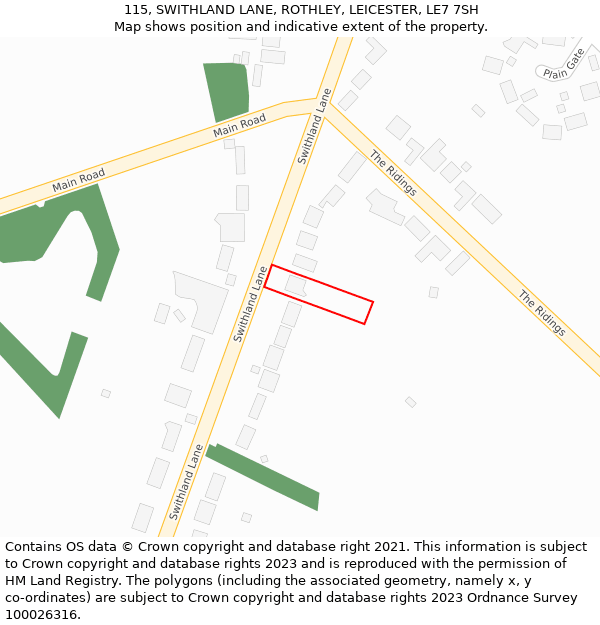 115, SWITHLAND LANE, ROTHLEY, LEICESTER, LE7 7SH: Location map and indicative extent of plot