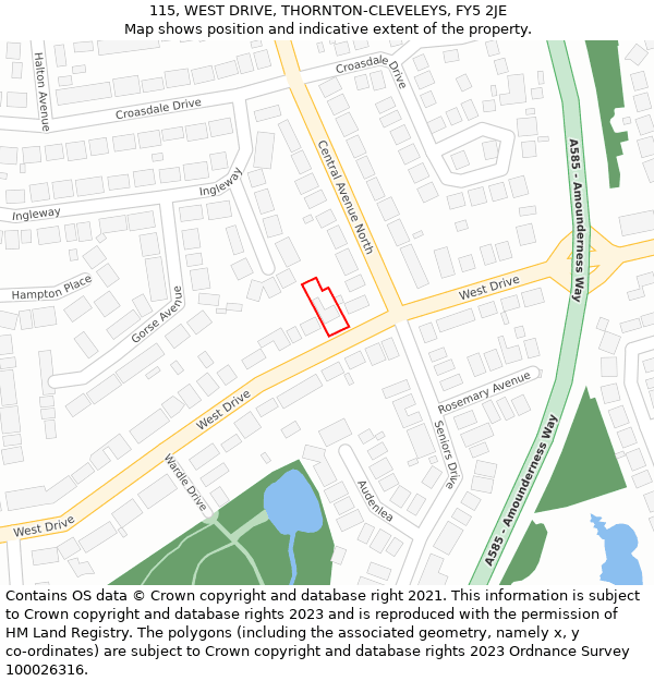 115, WEST DRIVE, THORNTON-CLEVELEYS, FY5 2JE: Location map and indicative extent of plot