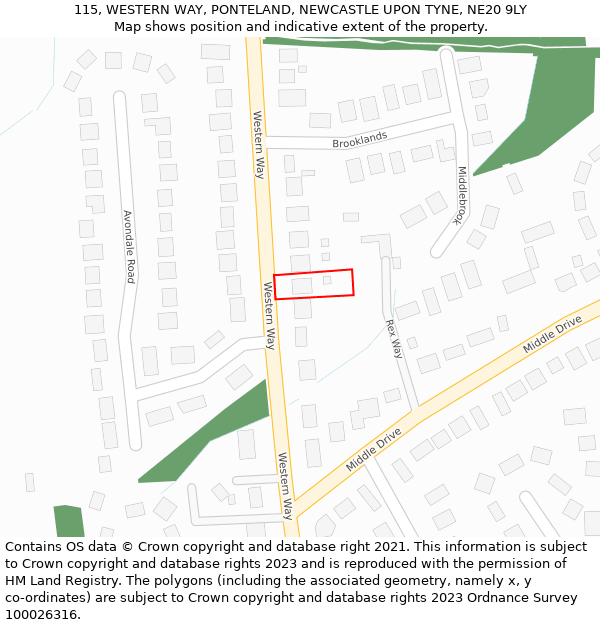 115, WESTERN WAY, PONTELAND, NEWCASTLE UPON TYNE, NE20 9LY: Location map and indicative extent of plot