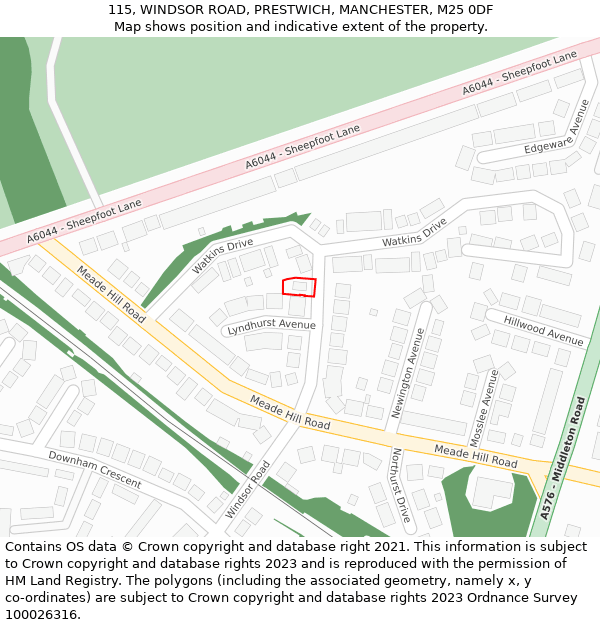 115, WINDSOR ROAD, PRESTWICH, MANCHESTER, M25 0DF: Location map and indicative extent of plot