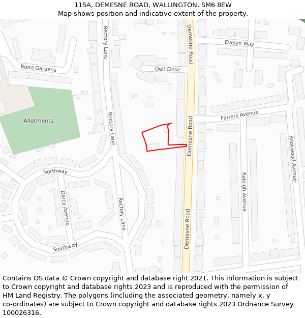 115A, DEMESNE ROAD, WALLINGTON, SM6 8EW: Location map and indicative extent of plot