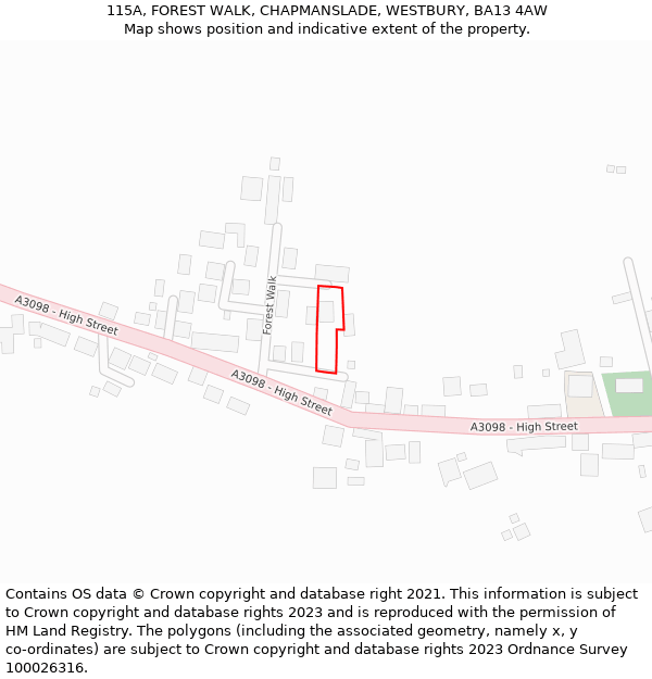 115A, FOREST WALK, CHAPMANSLADE, WESTBURY, BA13 4AW: Location map and indicative extent of plot