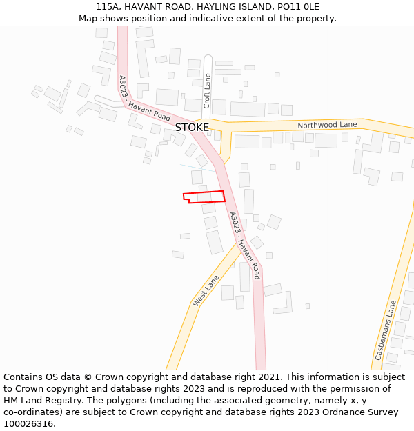 115A, HAVANT ROAD, HAYLING ISLAND, PO11 0LE: Location map and indicative extent of plot