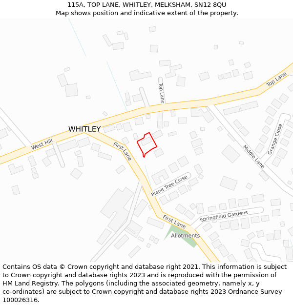 115A, TOP LANE, WHITLEY, MELKSHAM, SN12 8QU: Location map and indicative extent of plot