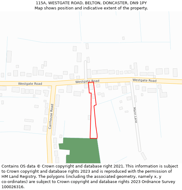 115A, WESTGATE ROAD, BELTON, DONCASTER, DN9 1PY: Location map and indicative extent of plot
