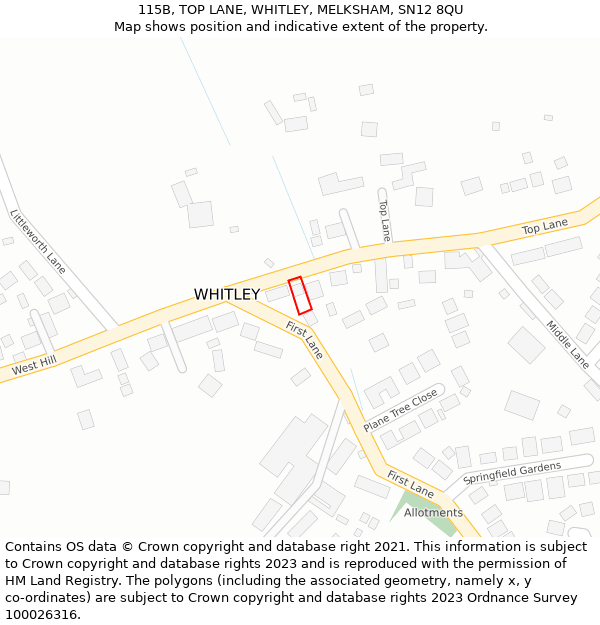 115B, TOP LANE, WHITLEY, MELKSHAM, SN12 8QU: Location map and indicative extent of plot