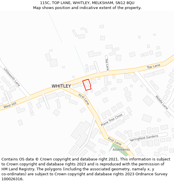 115C, TOP LANE, WHITLEY, MELKSHAM, SN12 8QU: Location map and indicative extent of plot