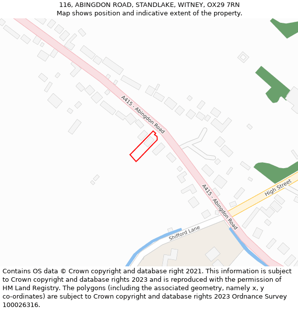 116, ABINGDON ROAD, STANDLAKE, WITNEY, OX29 7RN: Location map and indicative extent of plot