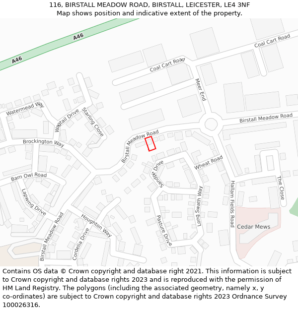 116, BIRSTALL MEADOW ROAD, BIRSTALL, LEICESTER, LE4 3NF: Location map and indicative extent of plot