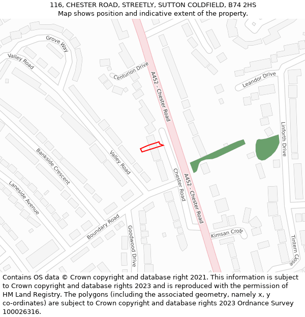 116, CHESTER ROAD, STREETLY, SUTTON COLDFIELD, B74 2HS: Location map and indicative extent of plot