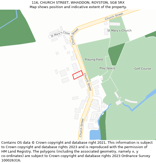 116, CHURCH STREET, WHADDON, ROYSTON, SG8 5RX: Location map and indicative extent of plot