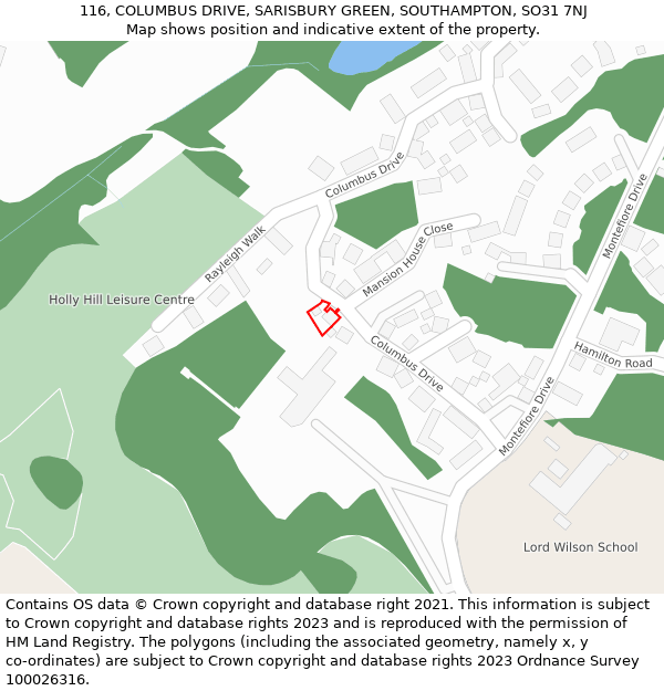 116, COLUMBUS DRIVE, SARISBURY GREEN, SOUTHAMPTON, SO31 7NJ: Location map and indicative extent of plot
