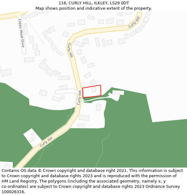 116, CURLY HILL, ILKLEY, LS29 0DT: Location map and indicative extent of plot