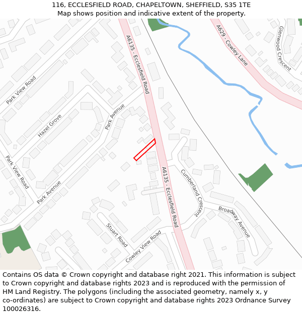 116, ECCLESFIELD ROAD, CHAPELTOWN, SHEFFIELD, S35 1TE: Location map and indicative extent of plot