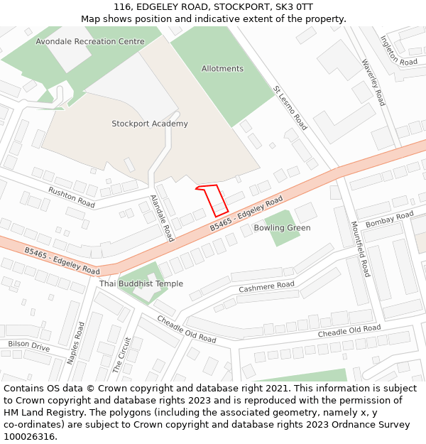 116, EDGELEY ROAD, STOCKPORT, SK3 0TT: Location map and indicative extent of plot
