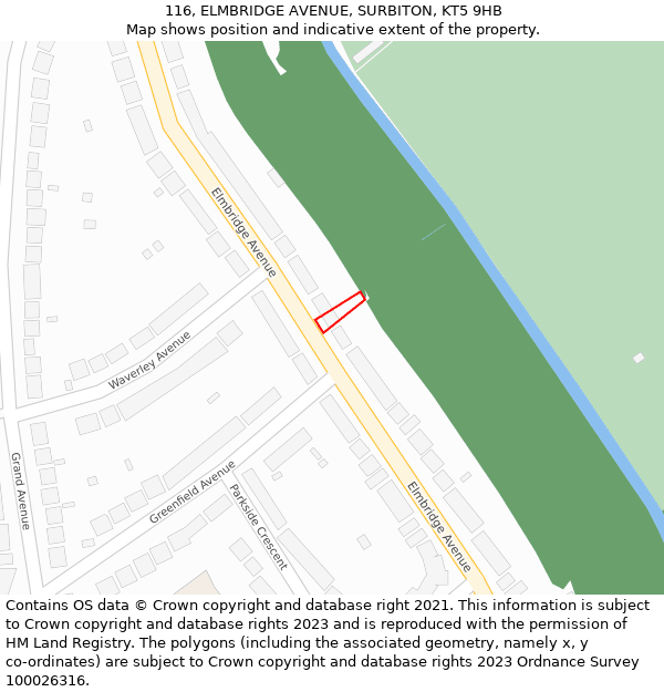116, ELMBRIDGE AVENUE, SURBITON, KT5 9HB: Location map and indicative extent of plot