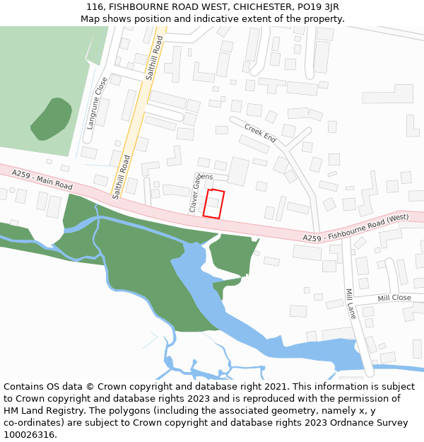 116, FISHBOURNE ROAD WEST, CHICHESTER, PO19 3JR: Location map and indicative extent of plot