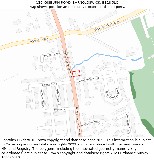 116, GISBURN ROAD, BARNOLDSWICK, BB18 5LQ: Location map and indicative extent of plot