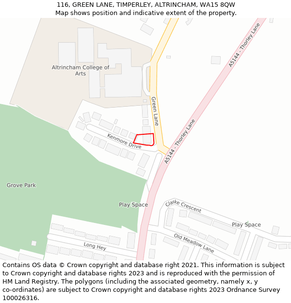 116, GREEN LANE, TIMPERLEY, ALTRINCHAM, WA15 8QW: Location map and indicative extent of plot
