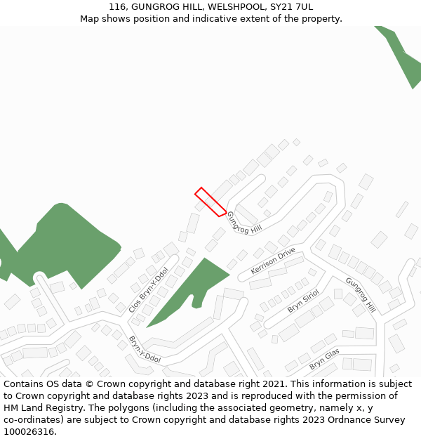 116, GUNGROG HILL, WELSHPOOL, SY21 7UL: Location map and indicative extent of plot