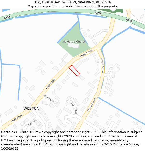 116, HIGH ROAD, WESTON, SPALDING, PE12 6RA: Location map and indicative extent of plot