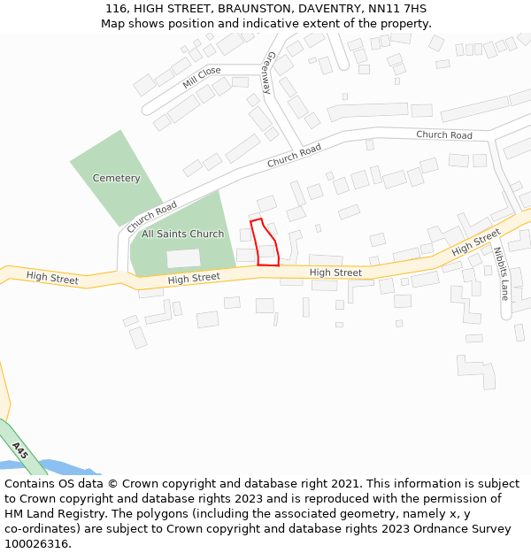 116, HIGH STREET, BRAUNSTON, DAVENTRY, NN11 7HS: Location map and indicative extent of plot