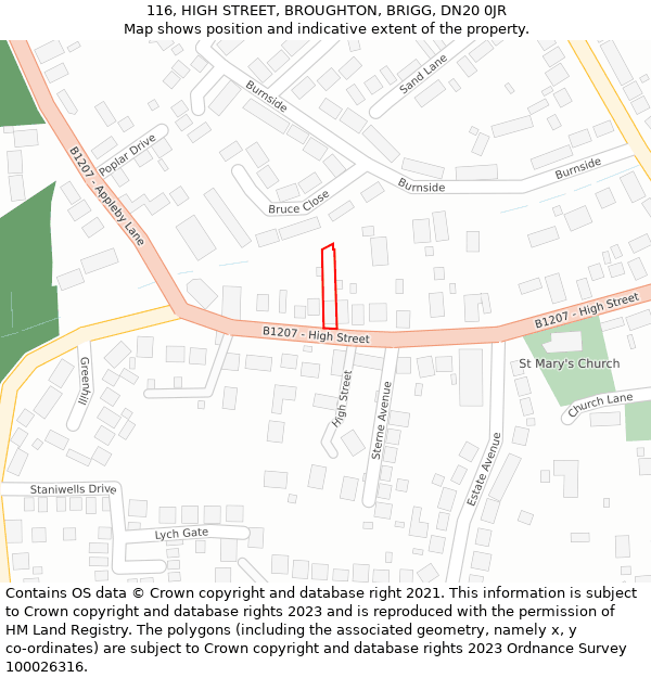 116, HIGH STREET, BROUGHTON, BRIGG, DN20 0JR: Location map and indicative extent of plot