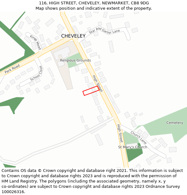 116, HIGH STREET, CHEVELEY, NEWMARKET, CB8 9DG: Location map and indicative extent of plot