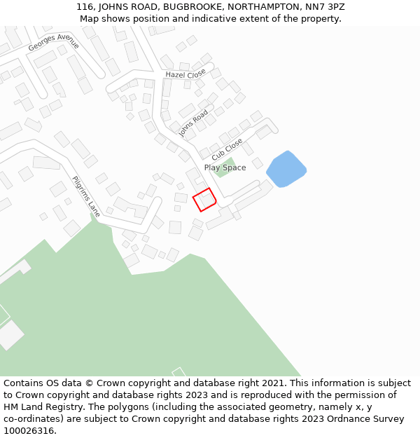116, JOHNS ROAD, BUGBROOKE, NORTHAMPTON, NN7 3PZ: Location map and indicative extent of plot