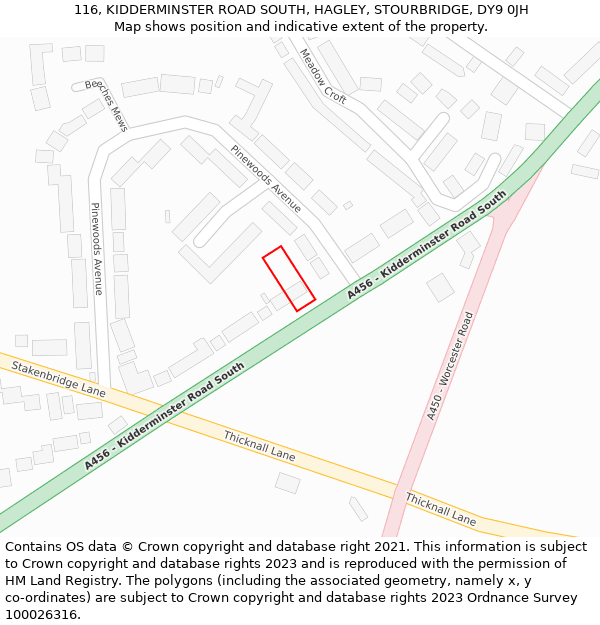 116, KIDDERMINSTER ROAD SOUTH, HAGLEY, STOURBRIDGE, DY9 0JH: Location map and indicative extent of plot