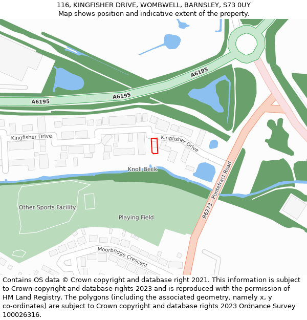 116, KINGFISHER DRIVE, WOMBWELL, BARNSLEY, S73 0UY: Location map and indicative extent of plot