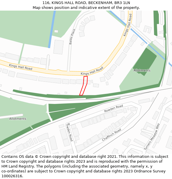 116, KINGS HALL ROAD, BECKENHAM, BR3 1LN: Location map and indicative extent of plot