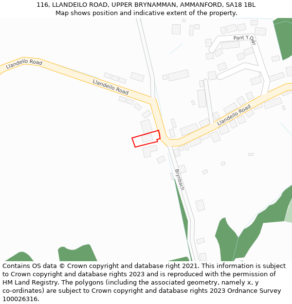 116, LLANDEILO ROAD, UPPER BRYNAMMAN, AMMANFORD, SA18 1BL: Location map and indicative extent of plot