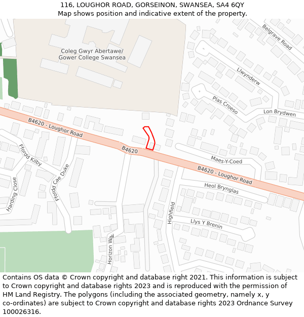 116, LOUGHOR ROAD, GORSEINON, SWANSEA, SA4 6QY: Location map and indicative extent of plot