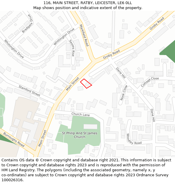 116, MAIN STREET, RATBY, LEICESTER, LE6 0LL: Location map and indicative extent of plot