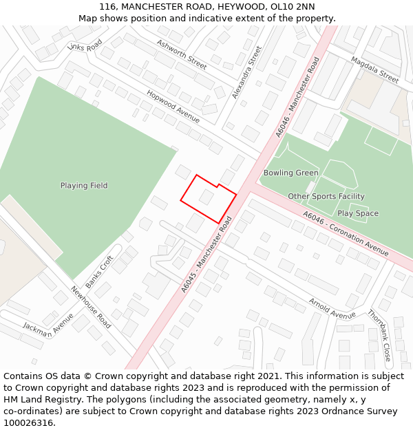 116, MANCHESTER ROAD, HEYWOOD, OL10 2NN: Location map and indicative extent of plot