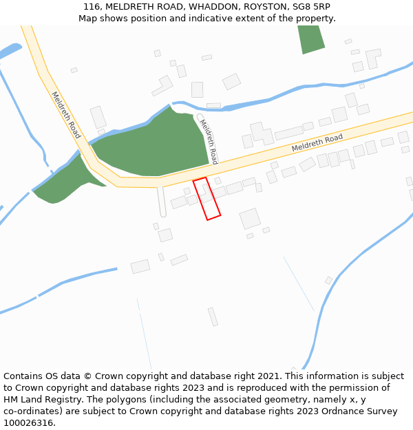 116, MELDRETH ROAD, WHADDON, ROYSTON, SG8 5RP: Location map and indicative extent of plot