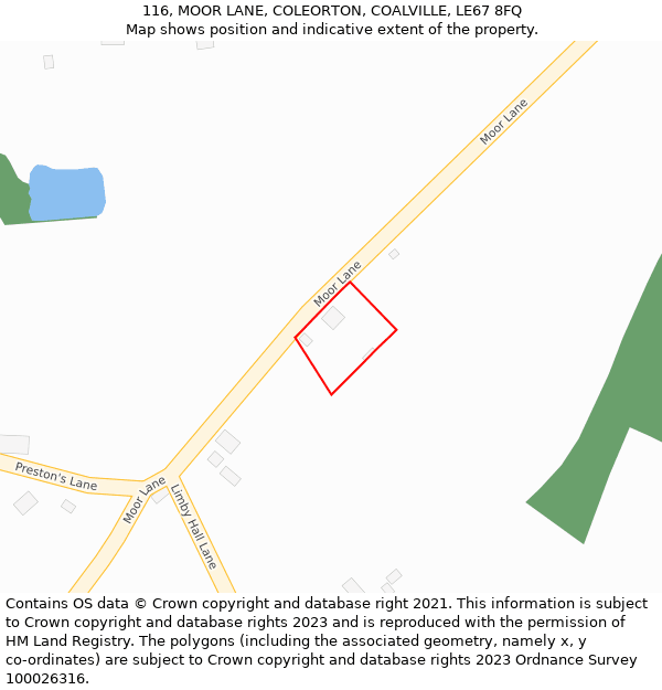 116, MOOR LANE, COLEORTON, COALVILLE, LE67 8FQ: Location map and indicative extent of plot