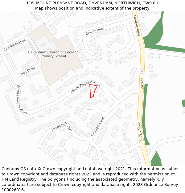 116, MOUNT PLEASANT ROAD, DAVENHAM, NORTHWICH, CW9 8JH: Location map and indicative extent of plot