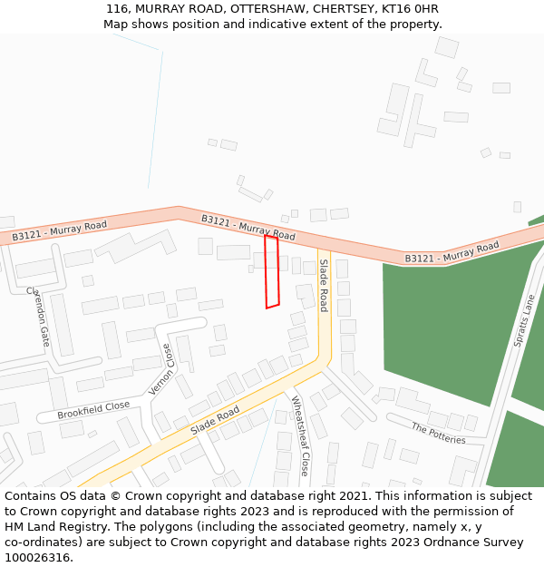 116, MURRAY ROAD, OTTERSHAW, CHERTSEY, KT16 0HR: Location map and indicative extent of plot