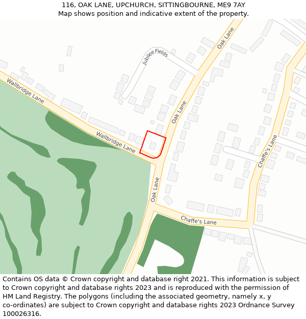 116, OAK LANE, UPCHURCH, SITTINGBOURNE, ME9 7AY: Location map and indicative extent of plot