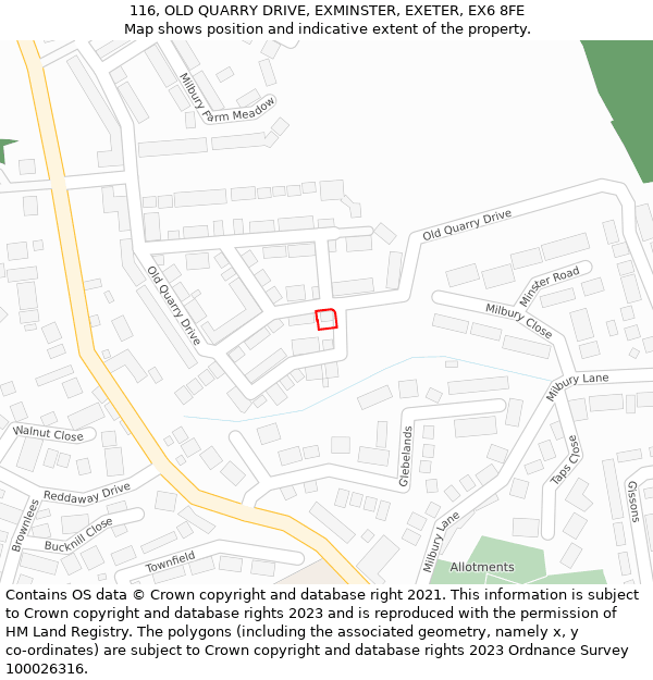116, OLD QUARRY DRIVE, EXMINSTER, EXETER, EX6 8FE: Location map and indicative extent of plot