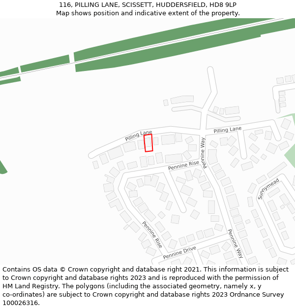 116, PILLING LANE, SCISSETT, HUDDERSFIELD, HD8 9LP: Location map and indicative extent of plot