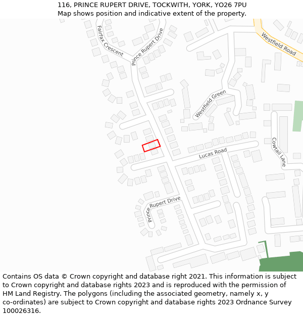 116, PRINCE RUPERT DRIVE, TOCKWITH, YORK, YO26 7PU: Location map and indicative extent of plot