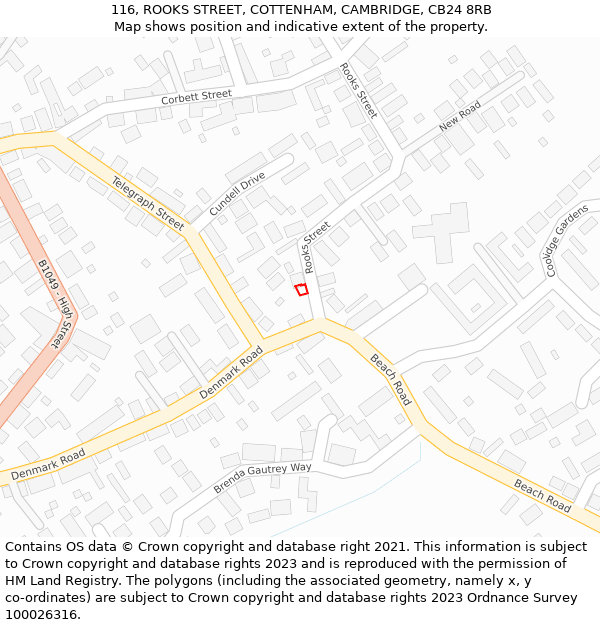 116, ROOKS STREET, COTTENHAM, CAMBRIDGE, CB24 8RB: Location map and indicative extent of plot