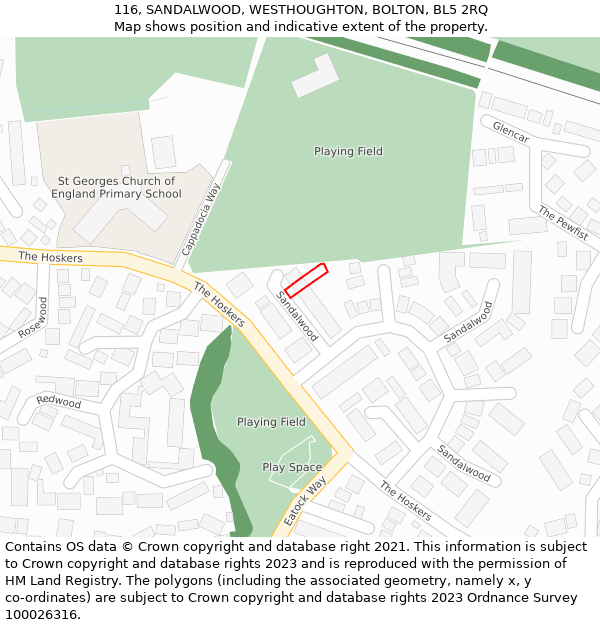 116, SANDALWOOD, WESTHOUGHTON, BOLTON, BL5 2RQ: Location map and indicative extent of plot